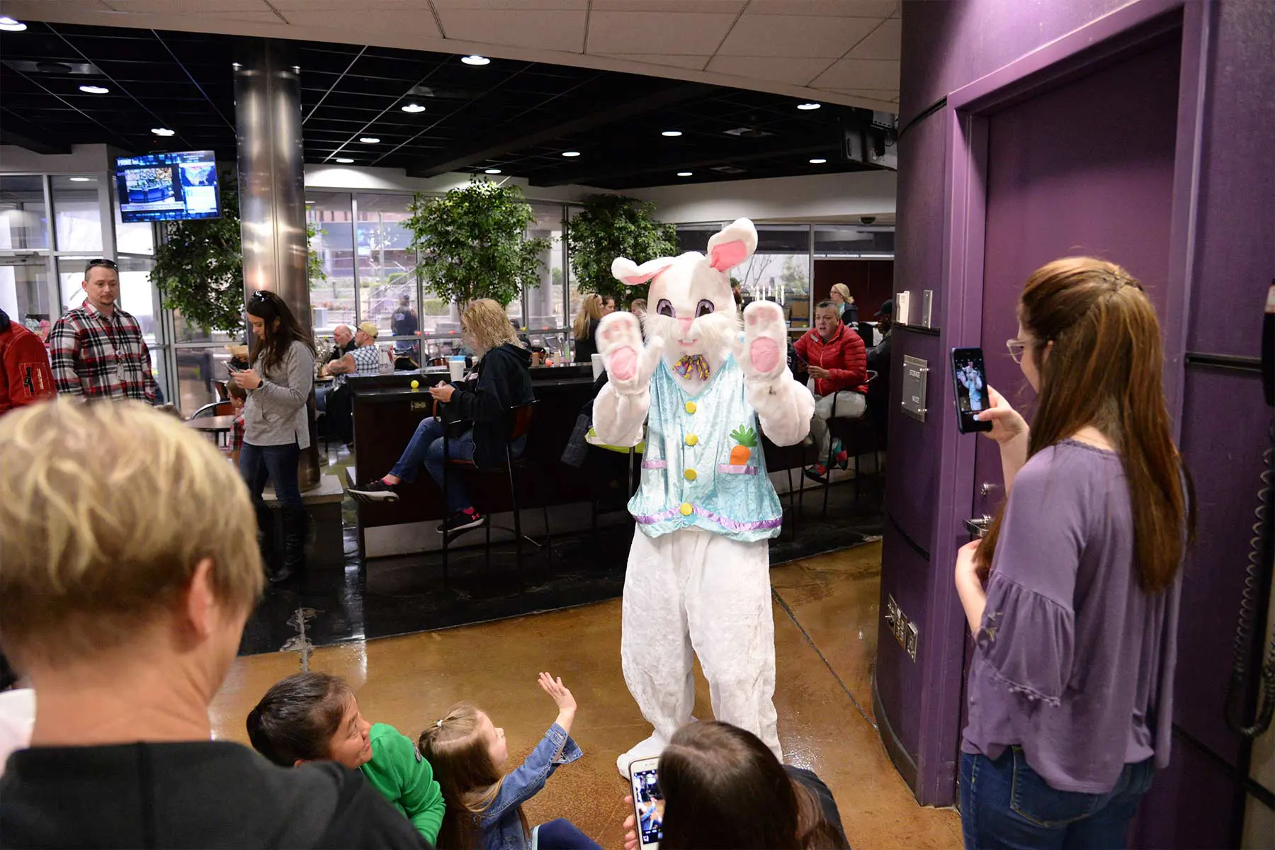 The Easter Bunny greets the crowd at the annual Easter egg hunt.